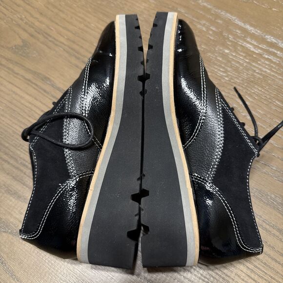 Donald Pliner Women's Black Loafer Wedge Size 6M Tandi Crinkle Patent Suede - Picture 6 of 9